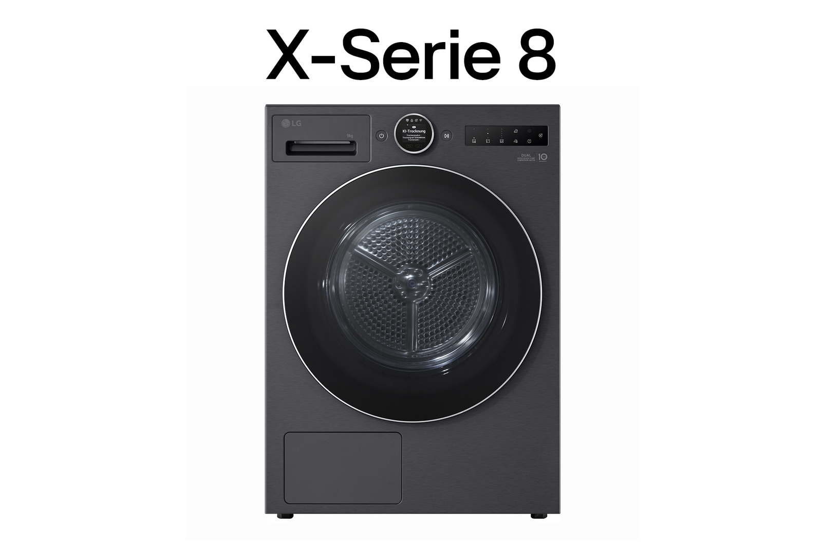 Vorderseite von Trockner in Metallic Black (EEK B, 9 kg) mit AI Dry, Dual Inverter Wärmepumpentechnologie I RT90X8B RT90X8B