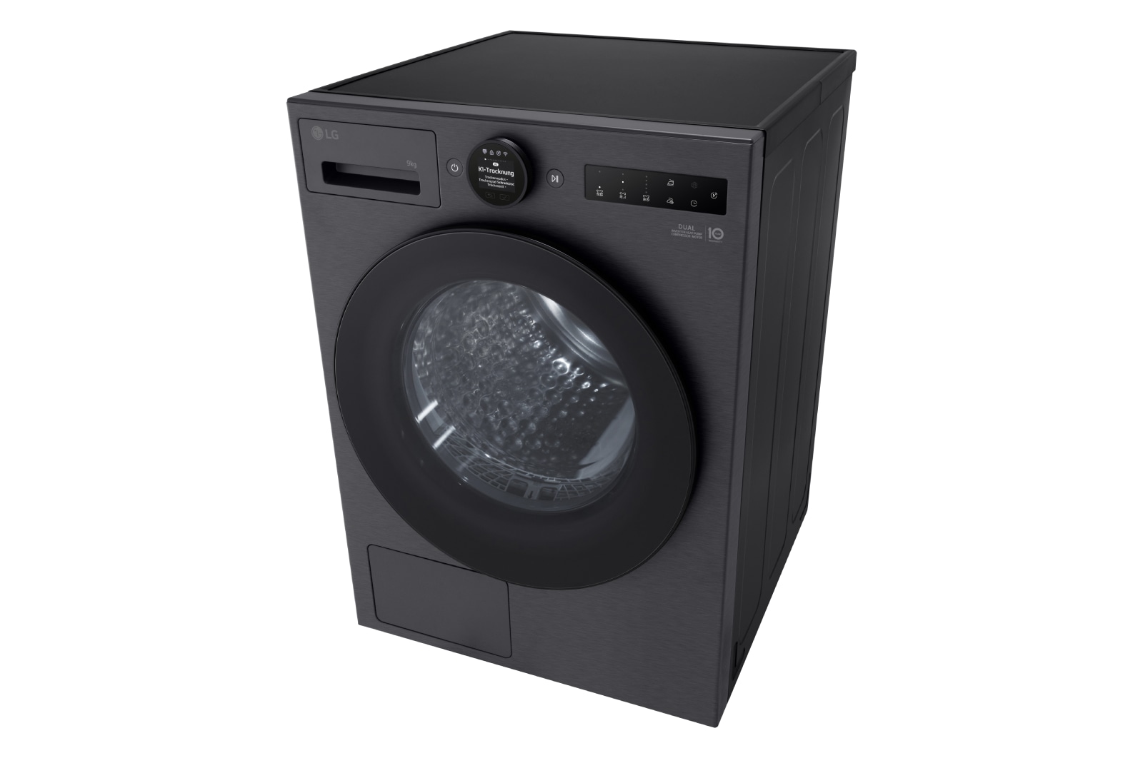 LG Trockner Mattschwarz (B, 9 kg) mit AI Dry, Dual Inverter Wärmepumpentechnologie I RT90X8BC, RT90X8BC