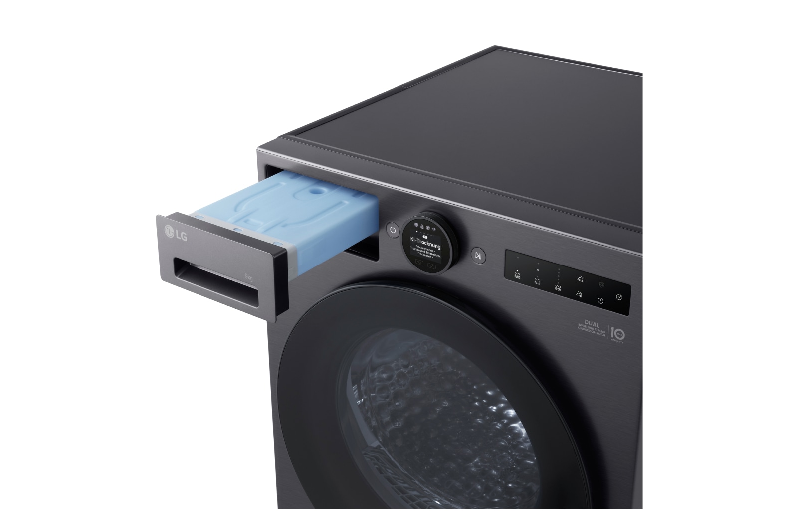 LG Trockner Mattschwarz (B, 9 kg) mit AI Dry, Dual Inverter Wärmepumpentechnologie I RT90X8BC, RT90X8BC