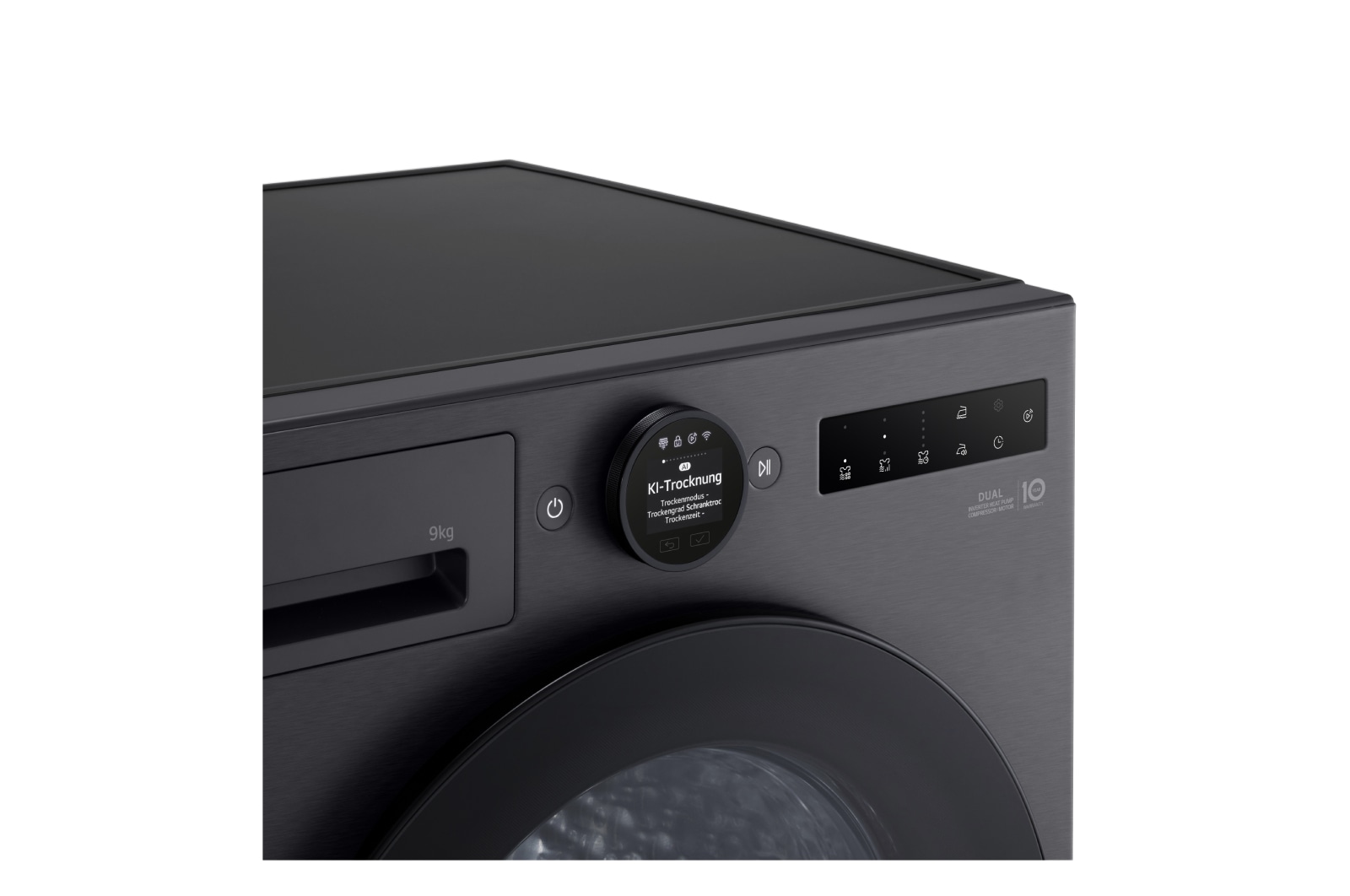 LG Trockner Mattschwarz (B, 9 kg) mit AI Dry, Dual Inverter Wärmepumpentechnologie I RT90X8BC, RT90X8BC