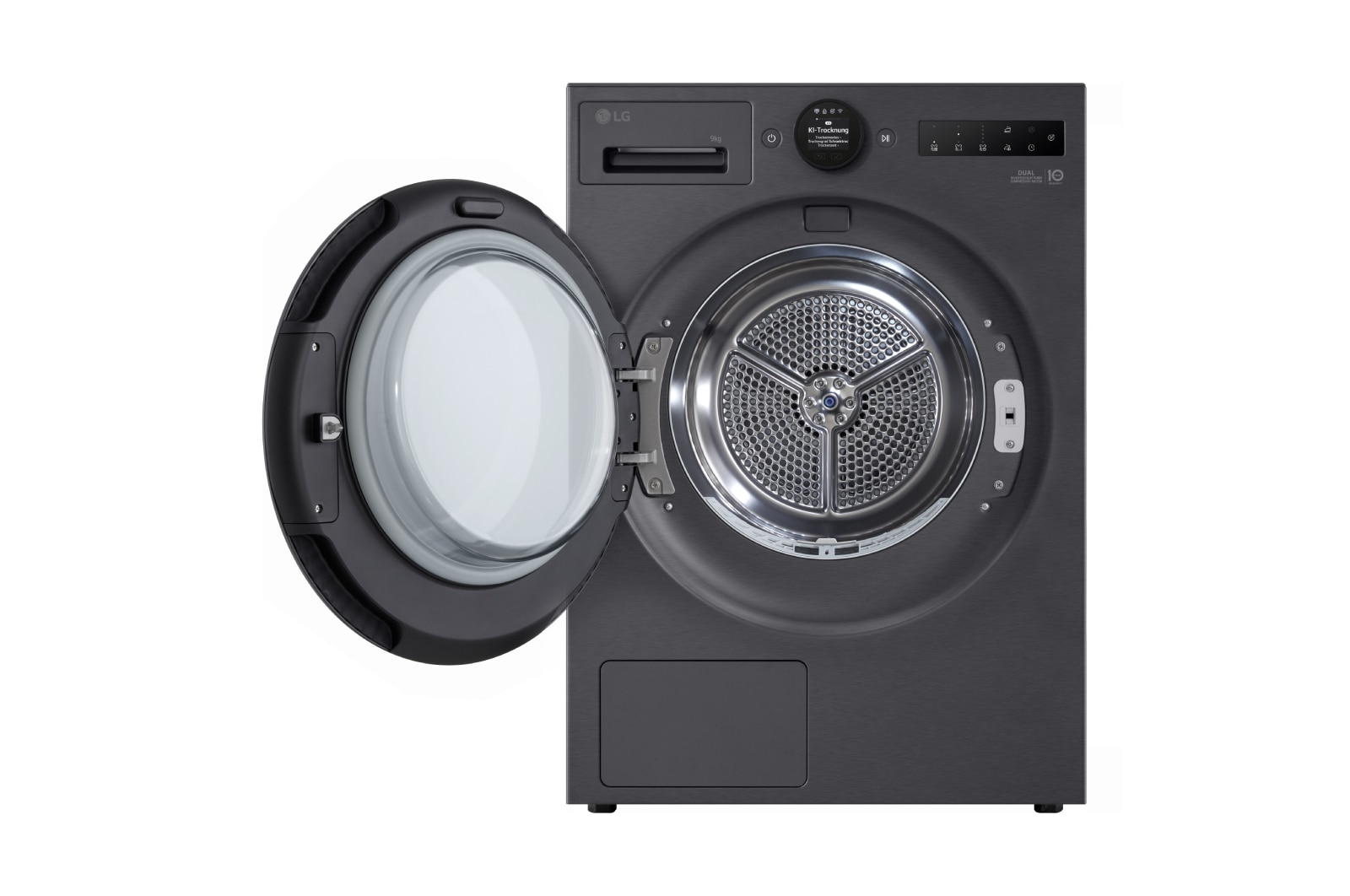 LG Trockner Mattschwarz (B, 9 kg) mit AI Dry, Dual Inverter Wärmepumpentechnologie I RT90X8BC, RT90X8BC