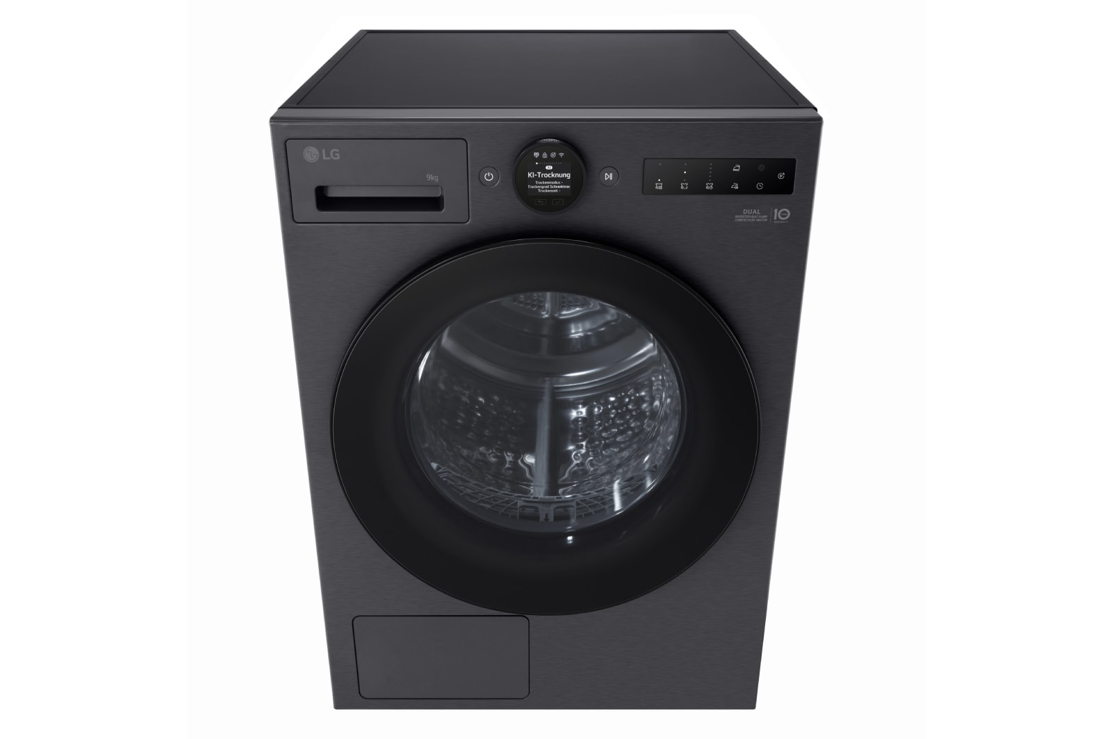 LG Trockner Mattschwarz (B, 9 kg) mit AI Dry, Dual Inverter Wärmepumpentechnologie I RT90X8BC, RT90X8BC