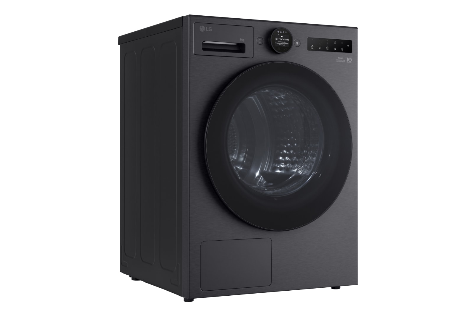 LG Trockner Mattschwarz (B, 9 kg) mit AI Dry, Dual Inverter Wärmepumpentechnologie I RT90X8BC, RT90X8BC