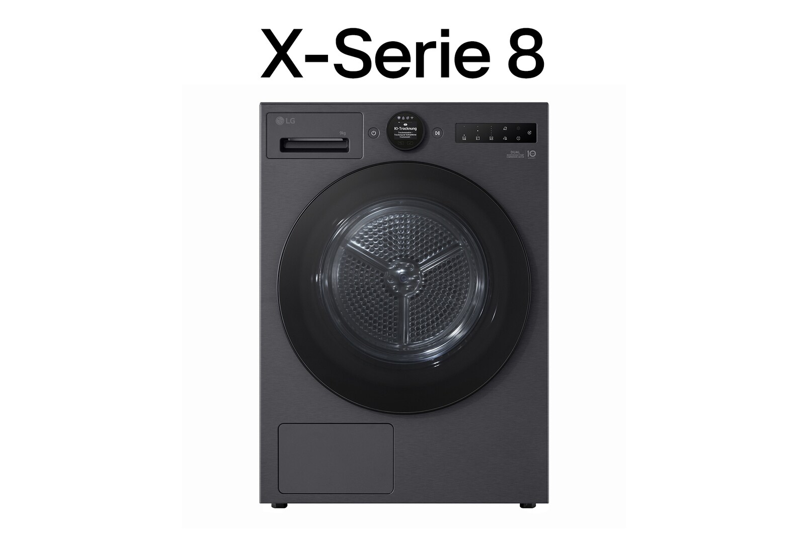 Vorderseite von Trockner Mattschwarz (EEK B, 9 kg) mit AI Dry, Dual Inverter Wärmepumpentechnologie I RT90X8BC RT90X8BC