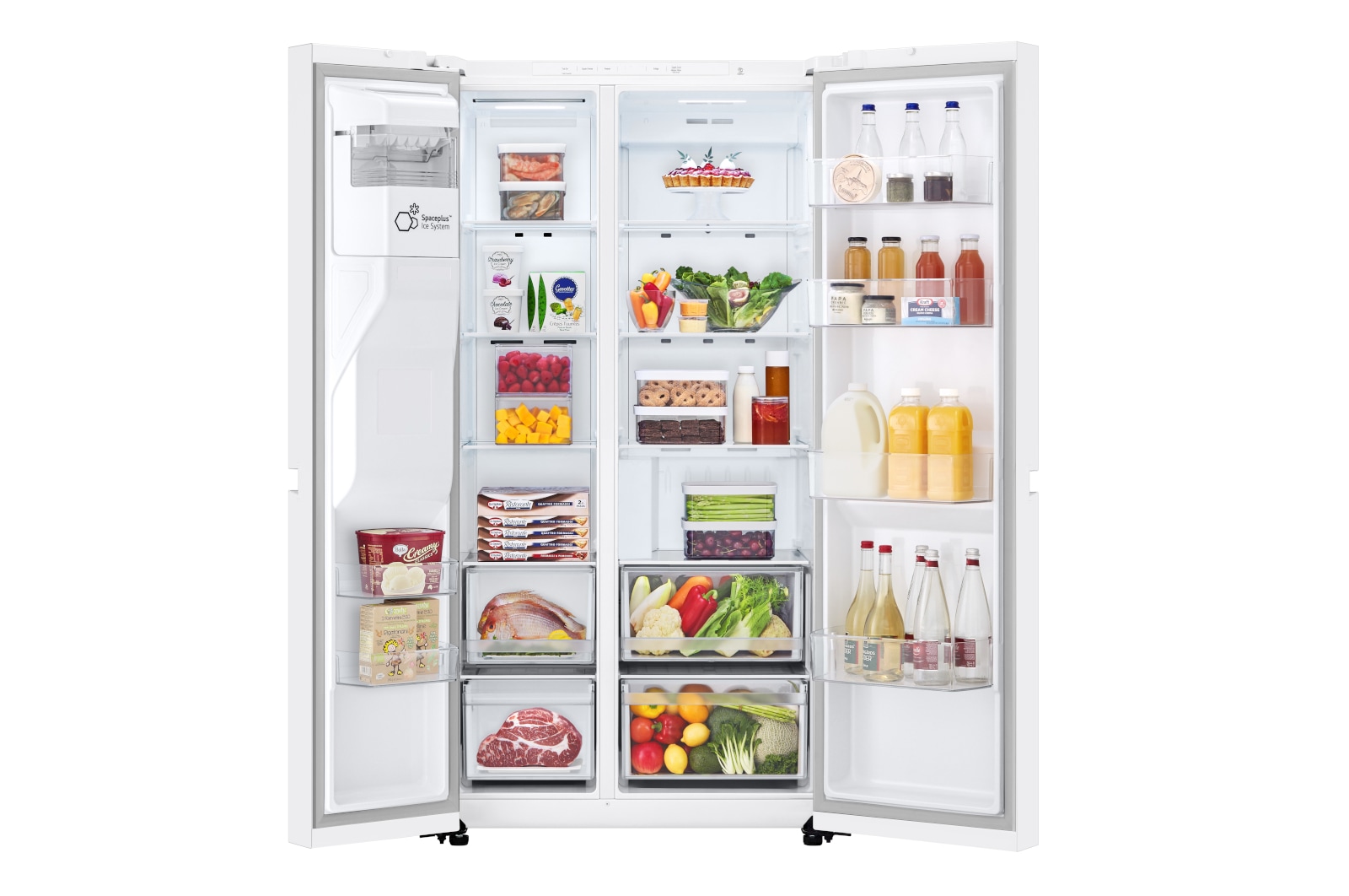 LG Multi-Door-Kühlschrank mit blauem Luftstrom im Inneren zur Veranschaulichung der Technologie für Kühlzirkulation.