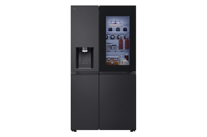 Vorderseite von Side-by-Side Kühlschrank mit InstaView Door-in-Door® (D, 628L, 179cm hoch) mit Eis-, Crushed Ice- und Wasserspender & internem Wassertank | GSXE81EVBD