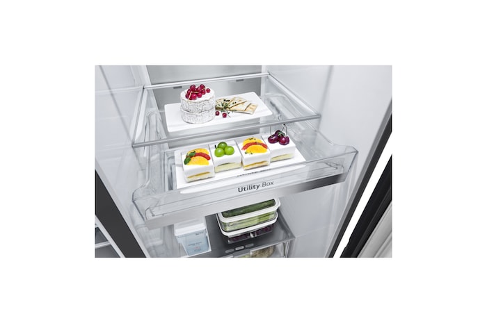 LG Side-by-Side Kühlschrank mit InstaView Door-in-Door® (EEK D, 628L, 179cm hoch) mit Eis-, Crushed Ice- und Wasserspender & internem Wassertank | GSXE81EVBD, GSXE81EVBD
