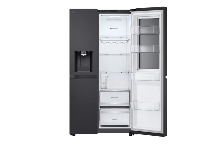 LG Side-by-Side Kühlschrank mit InstaView Door-in-Door® (EEK D, 628L, 179cm hoch) mit Eis-, Crushed Ice- und Wasserspender & internem Wassertank | GSXE81EVBD, GSXE81EVBD