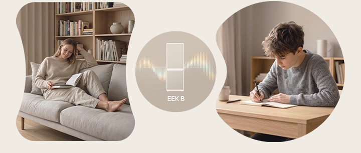 LG Unterer Gefrierschrank (GBBS726CPY) matt schwarz, Vorderansicht in hellem Raum mit vertikalen Jalousien, mit 10-jähriger Kompressorgarantie und Energieeffizienz-C-Symbolen unten	