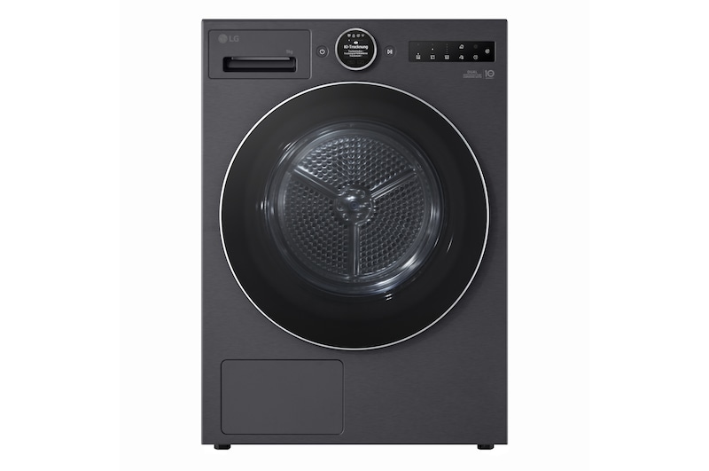 Vorderseite von Trockner in Metallic Black (EEK B, 9 kg) mit AI Dry, Dual Inverter Wärmepumpentechnologie I RT90X8B RT90X8B
