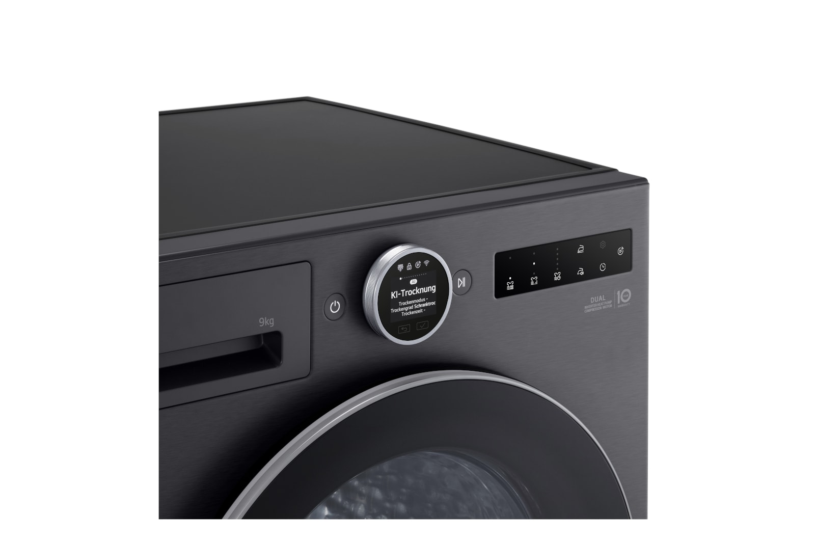 LG Trockner in Metallic Black (EEK B, 9 kg) mit AI Dry, Dual Inverter Wärmepumpentechnologie I RT90X8B, RT90X8B