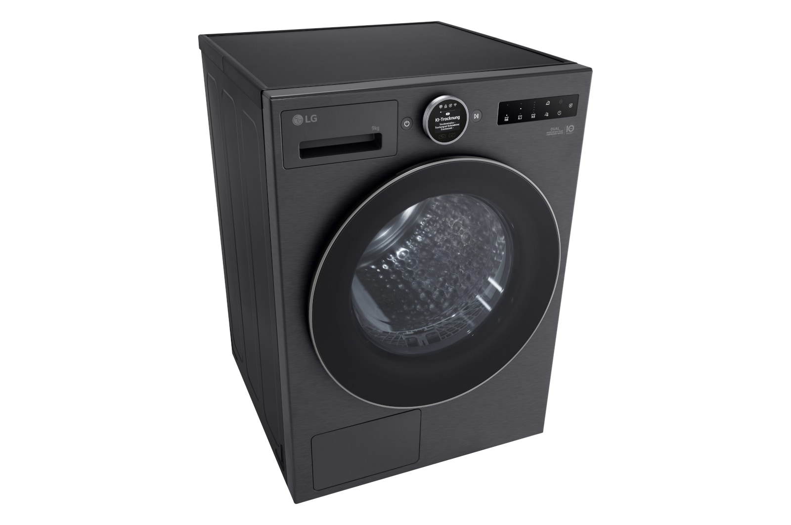 LG Trockner in Metallic Black (EEK B, 9 kg) mit AI Dry, Dual Inverter Wärmepumpentechnologie I RT90X8B, RT90X8B