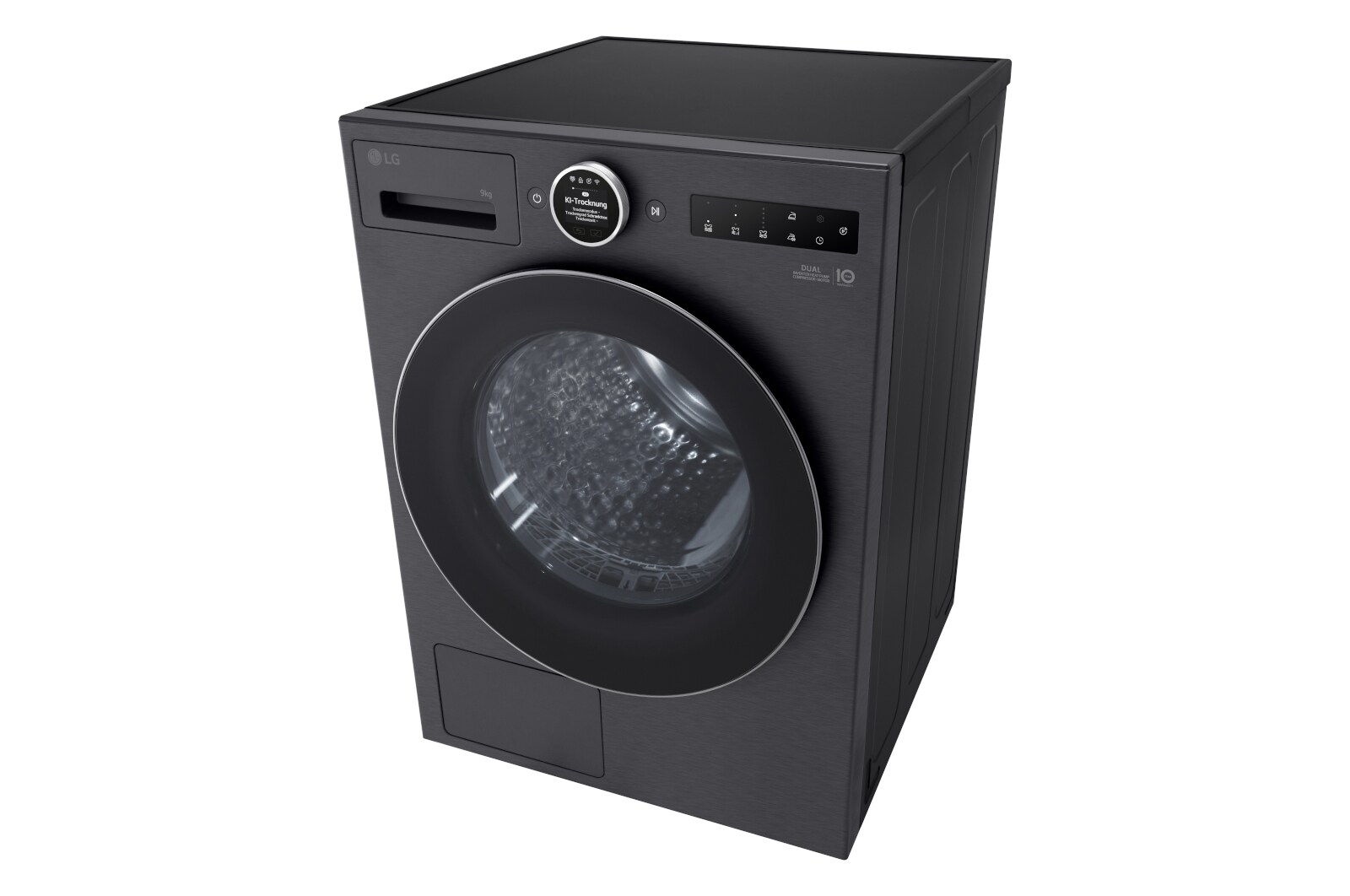 LG Trockner in Metallic Black (EEK B, 9 kg) mit AI Dry, Dual Inverter Wärmepumpentechnologie I RT90X8B, RT90X8B