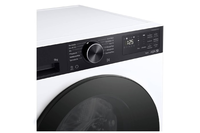 LG Waschmaschine Weiß mit schwarzem Panel (EEK A, 9 kg, 1.400 U./Min.) mit AI DD® & TurboWash®360° | F4WX709YP, F4WX709YP