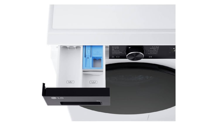 LG Waschmaschine Weiß mit schwarzem Panel (EEK A, 9 kg, 1.400 U./Min.) mit AI DD® & TurboWash®360° | F4WX709YP, F4WX709YP