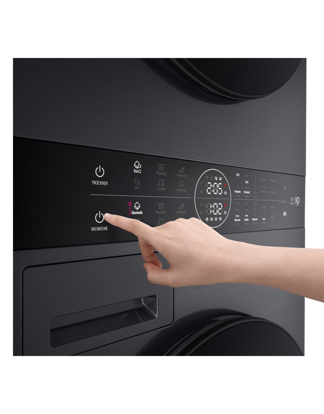 LG WashTower Matte Black (Waschmaschine: EEK A, 10kg, 1350 U./Min.; Trockner: EEK C, 10kg) Waschmaschine & Trockner in einem Gerät I WT1210MMF, WT1210MMF