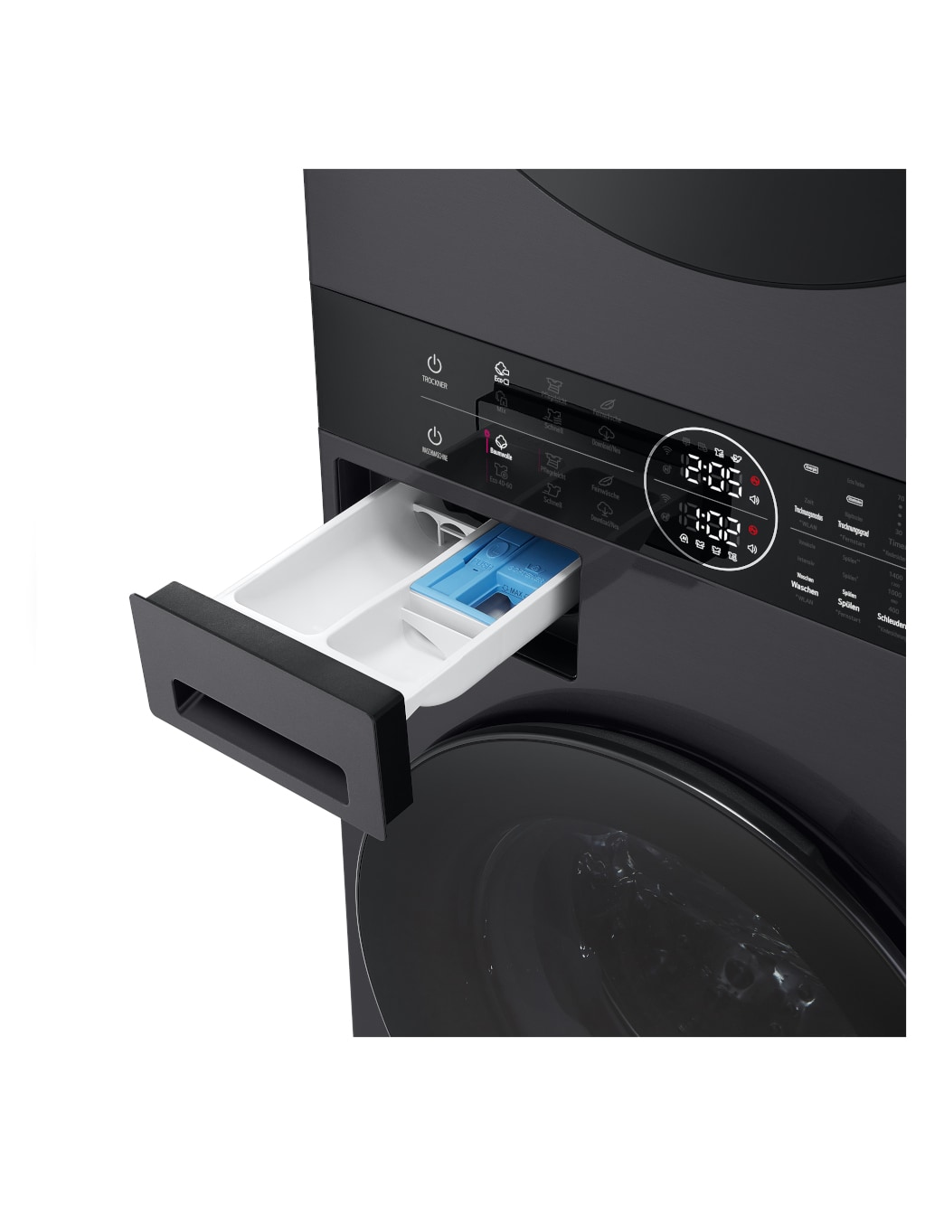 LG WashTower Matte Black (Waschmaschine: EEK A, 10kg, 1350 U./Min.; Trockner: EEK C, 10kg) Waschmaschine & Trockner in einem Gerät I WT1210MMF, WT1210MMF