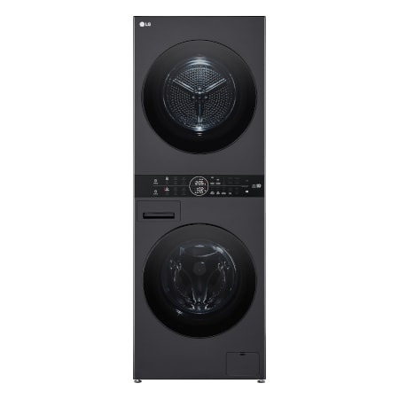 Vorderseite von WashTower Matte Black (Waschmaschine: EEK A, 10kg, 1350 U./Min.; Trockner: EEK C, 10kg) Waschmaschine & Trockner in einem Gerät I WT1210MMF WT1210MMF