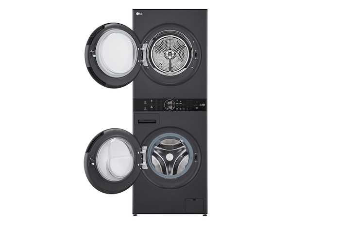 LG WashTower Matte Black (Waschmaschine: EEK A, 10kg, 1350 U./Min.; Trockner: EEK C, 10kg) Waschmaschine & Trockner in einem Gerät I WT1210MMF, WT1210MMF