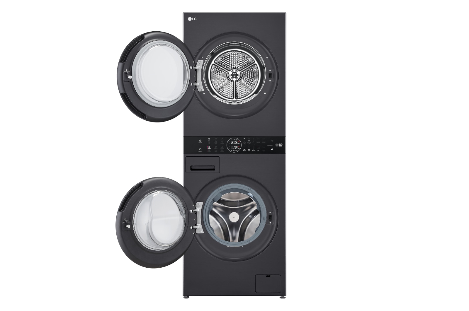 LG WashTower Matte Black (Waschmaschine: EEK A, 10kg, 1350 U./Min.; Trockner: EEK C, 10kg) Waschmaschine & Trockner in einem Gerät I WT1210MMF, WT1210MMF