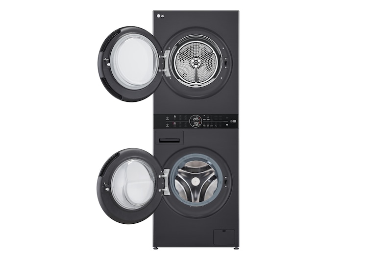 LG WashTower Matte Black (Waschmaschine: EEK A, 10kg, 1350 U./Min.; Trockner: EEK C, 10kg) Waschmaschine & Trockner in einem Gerät I WT1210MMF, WT1210MMF
