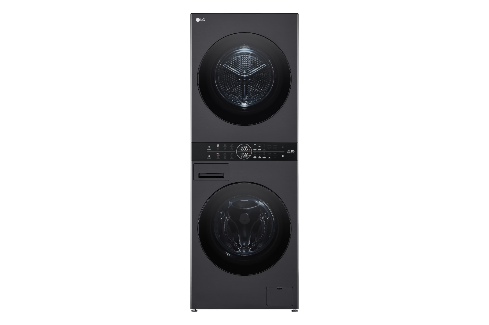Vorderseite von WashTower Matte Black (Waschmaschine: EEK A, 10kg, 1350 U./Min.; Trockner: EEK C, 10kg) Waschmaschine & Trockner in einem Gerät I WT1210MMF WT1210MMF