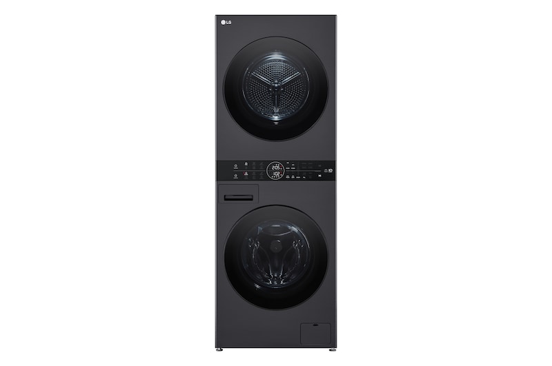 Vorderseite von WashTower Matte Black (Waschmaschine: EEK A, 10kg, 1350 U./Min.; Trockner: EEK C, 10kg) Waschmaschine & Trockner in einem Gerät I WT1210MMF WT1210MMF