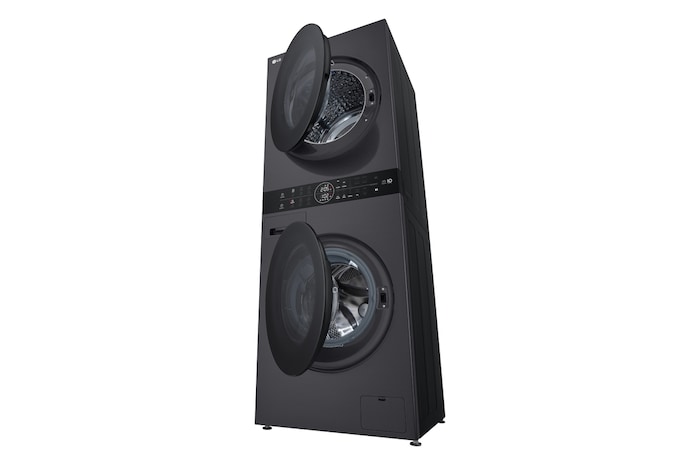 LG WashTower Matte Black (Waschmaschine: EEK A, 10kg, 1350 U./Min.; Trockner: EEK C, 10kg) Waschmaschine & Trockner in einem Gerät I WT1210MMF, WT1210MMF