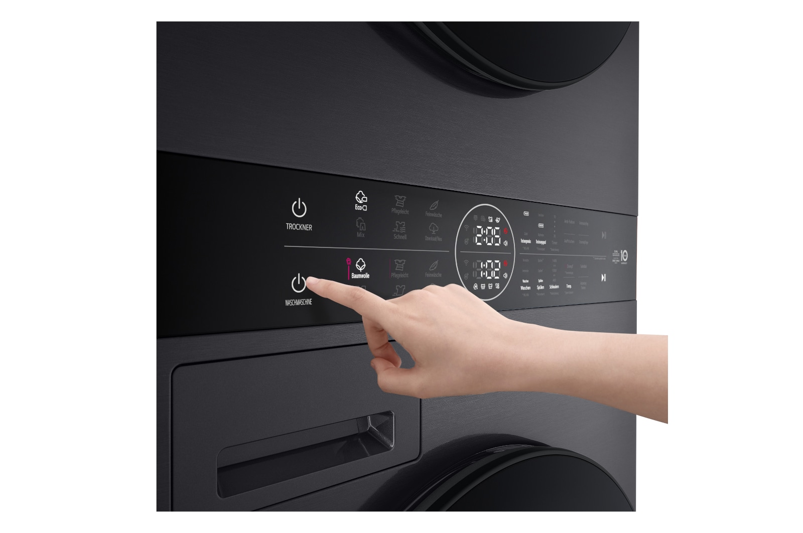 LG WashTower Matte Black (Waschmaschine: EEK A, 10kg, 1350 U./Min.; Trockner: EEK C, 10kg) Waschmaschine & Trockner in einem Gerät I WT1210MMF, WT1210MMF