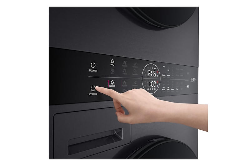LG WashTower Matte Black (Waschmaschine: EEK A, 10kg, 1350 U./Min.; Trockner: EEK C, 10kg) Waschmaschine & Trockner in einem Gerät I WT1210MMF, WT1210MMF