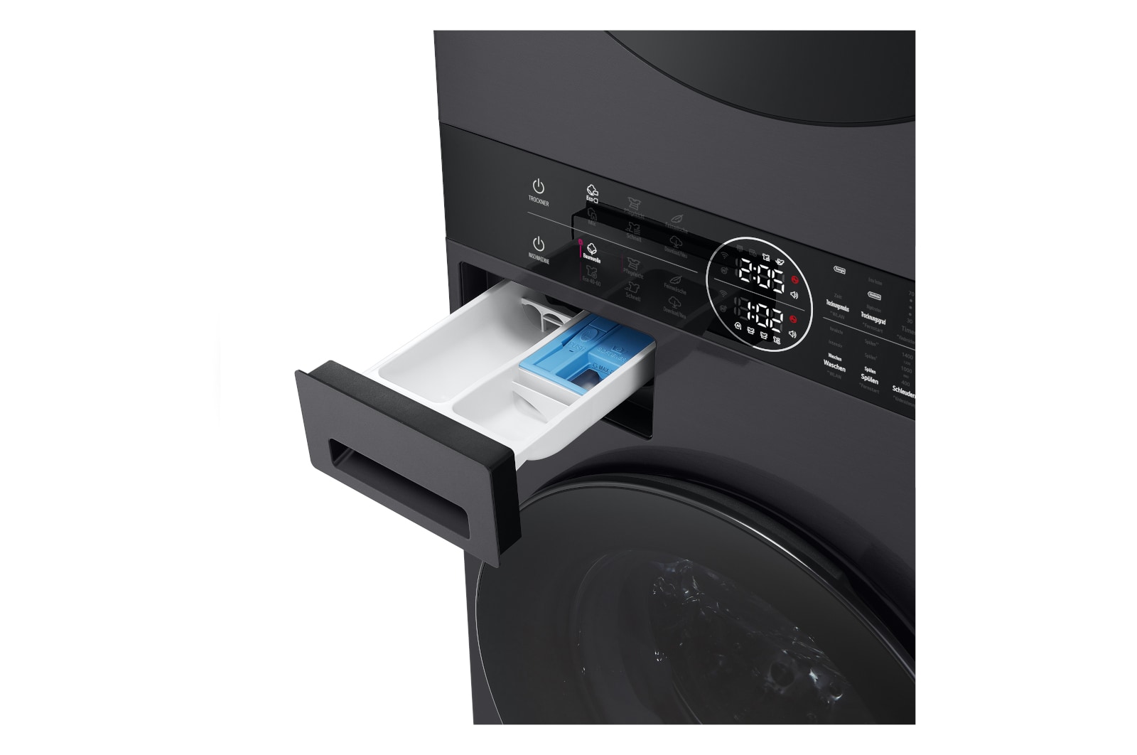 LG WashTower Matte Black (Waschmaschine: EEK A, 10kg, 1350 U./Min.; Trockner: EEK C, 10kg) Waschmaschine & Trockner in einem Gerät I WT1210MMF, WT1210MMF
