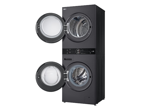 LG WashTower Matte Black (Waschmaschine: EEK A, 10kg, 1350 U./Min.; Trockner: EEK C, 10kg) Waschmaschine & Trockner in einem Gerät I WT1210MMF, WT1210MMF