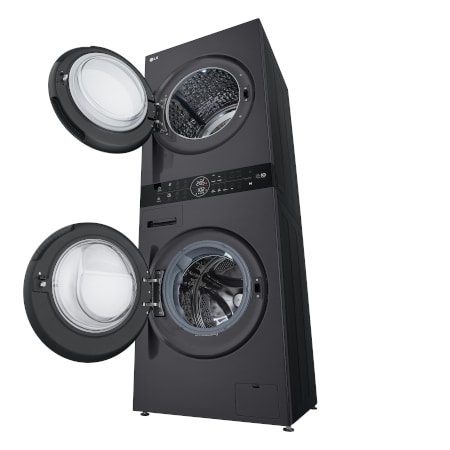 LG WashTower Matte Black (Waschmaschine: EEK A, 10kg, 1350 U./Min.; Trockner: EEK C, 10kg) Waschmaschine & Trockner in einem Gerät I WT1210MMF, WT1210MMF