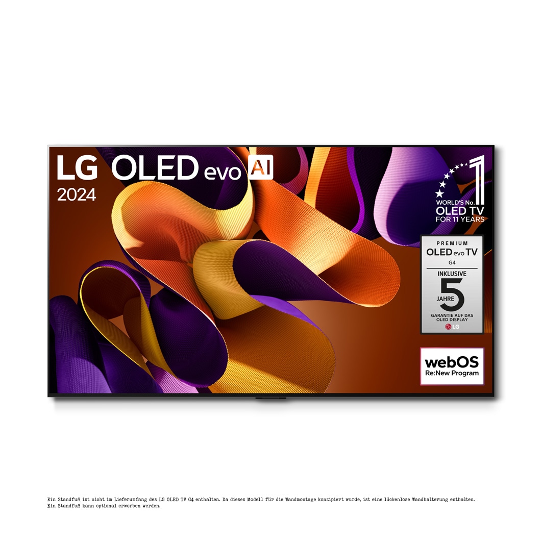 Left-facing side view of LG OLED evo TV, OLED G4 on the wall