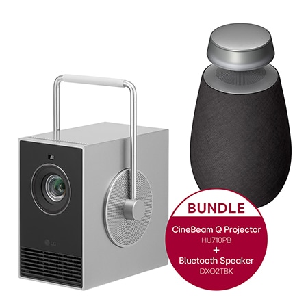 Vorderseite von Cinebeam Q | Kompakter 4K UHD Projektor &#43; LG XBOOM 360 DXO2T Bluetooth Speaker HU710PB.DXO2TBK