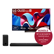 Vorderseite von 55 Zoll LG OLED evo C4 4K Smart TV &#43; 3.1.3 Kanal LG TV Soundbar DS77TY mit Dolby Atmos  OLED55C43LA.DS77TY