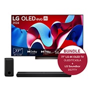 Vorderseite von 77 Zoll LG OLED evo C4 4K Smart TV &#43; 3.1.3 Kanal LG TV Soundbar DS77TY mit Dolby Atmos  OLED77C43LA.DS77TY