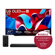 Vorderseite von 83 Zoll LG OLED evo C4 4K Smart TV &#43; 3.1.3 Kanal LG TV Soundbar DS77TY mit Dolby Atmos  OLED83C43LA.DS77TY