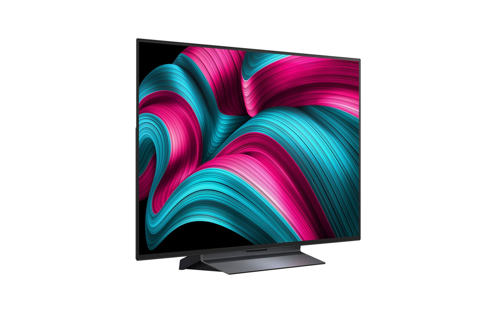Leicht seitliche Ansicht des LG OLED evo AI C5 4K Smart TV.