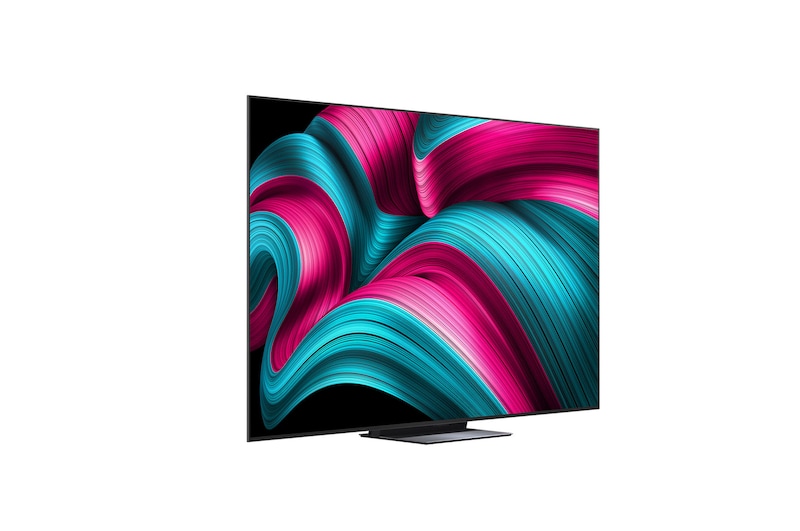 Leicht seitliche Ansicht des LG OLED evo AI C5 4K Smart TV.