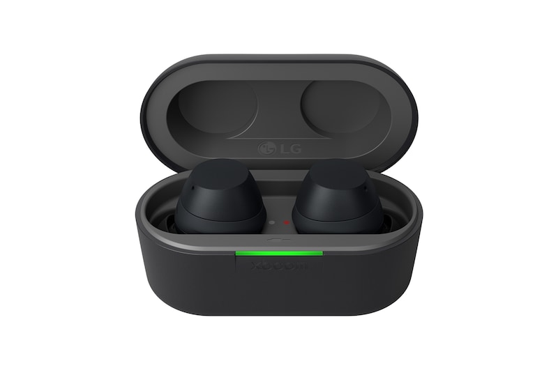 Frontansicht des Etuis mit Ohrhörern im Inneren