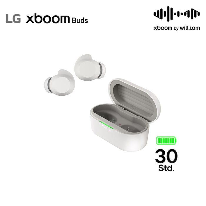 LG xboom Buds by will.i.am | Bluetooth-Ohrhörer | xboom Signature Sound mit Graphen-Treiber, xboom Buds white