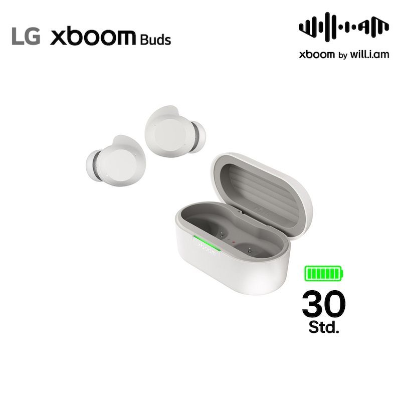 LG xboom Buds by will.i.am | Bluetooth-Ohrhörer | xboom Signature Sound mit Graphen-Treiber, xboom Buds white