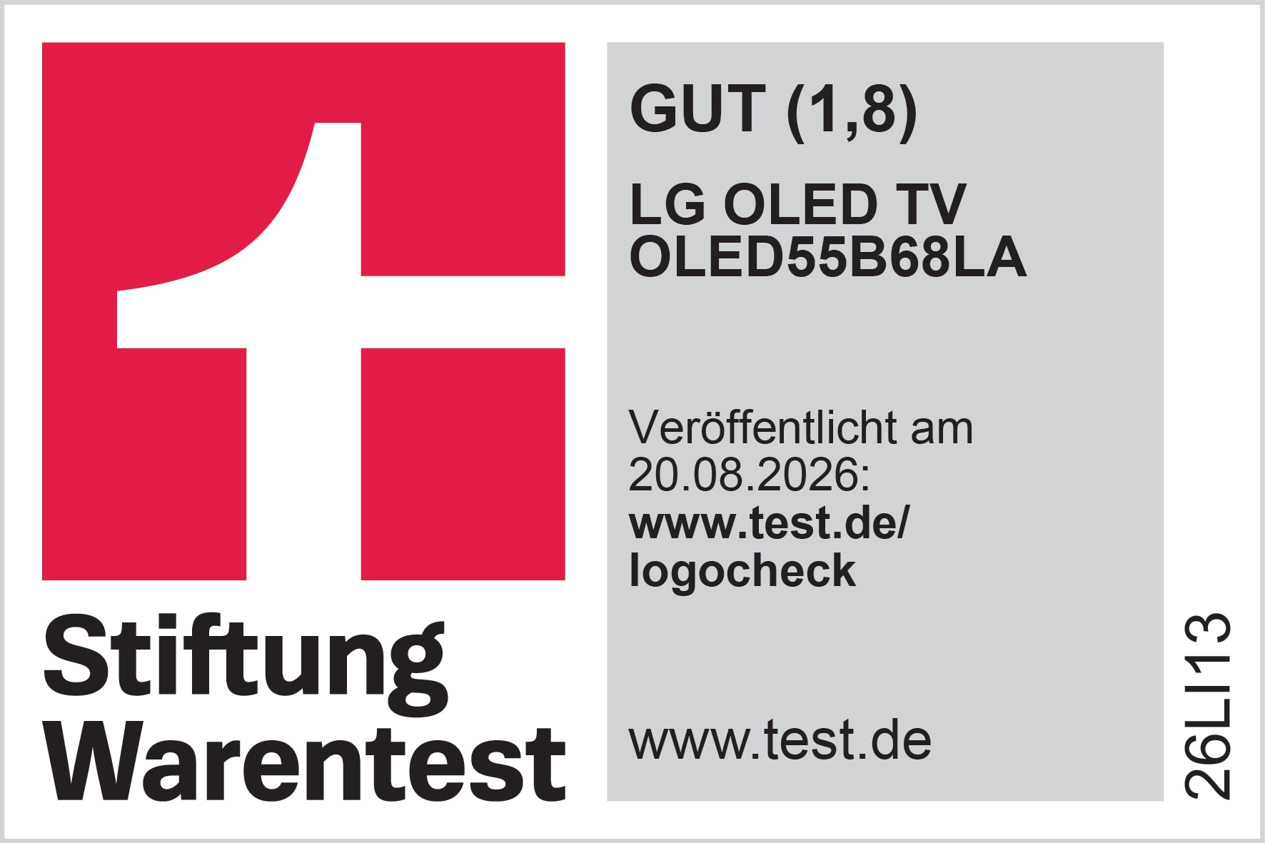 Stiftung Warentest Logo Testurteil OLED55B68LA