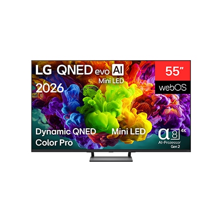 Vorderseite von 55″ LG QNED evo AI QNED93 Mini LED 4K Smart TV 2026 55QNED93B6A