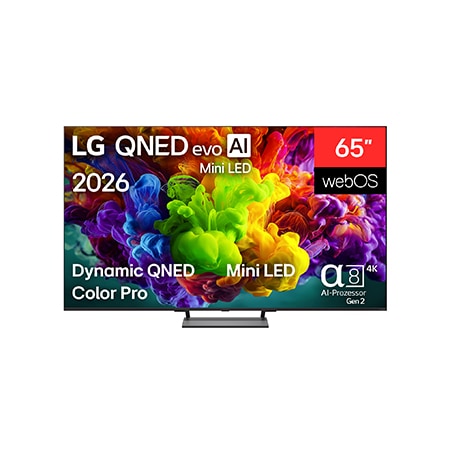 Vorderseite von 65 Zoll LG QNED evo AI QNED93 Mini LED 4K Smart TV 2026 65QNED93B6A