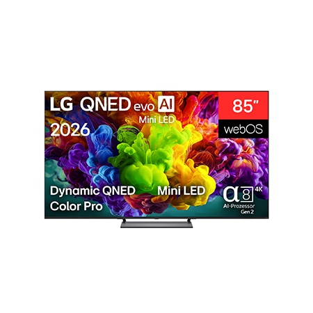 Vorderseite von 85″ LG QNED evo AI QNED93 Mini LED 4K Smart TV 2026 85QNED93B6A
