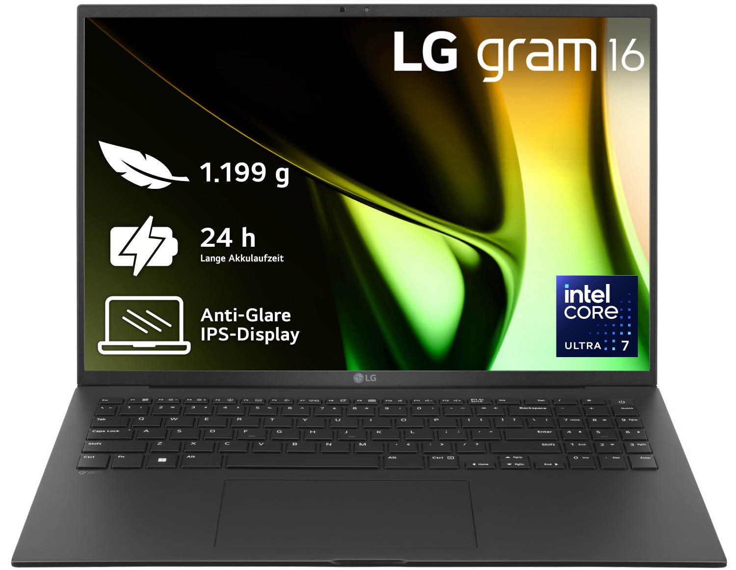 Vorderseite von 16 Zoll Notebook mit Windows 11 Home | Intel® Core™ Ultra7 Prozessor | 16 LPDDR5X RAM | 1 TB SSD | 16Z90S-G.AA78G 16Z90S-G.AA78G