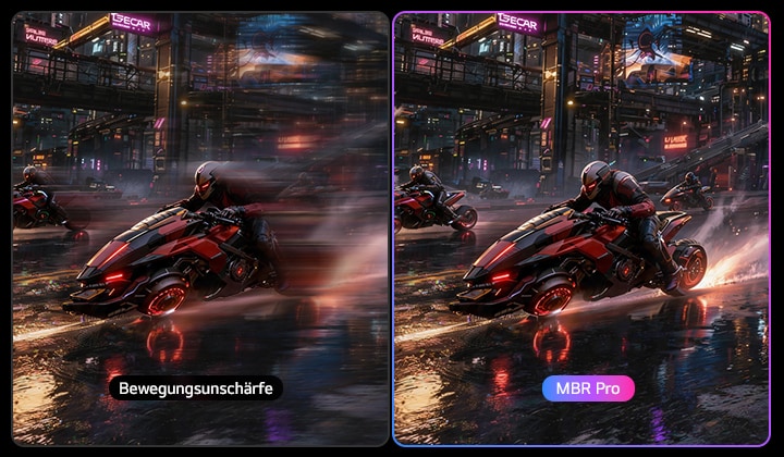 MBR (Motion Blur Reduction) Pro reduziert Bewegungsunschärfe durch die Verkürzung der Nachleuchtzeit des Bildschirms – für eine klarere Darstellung bei rasantem Gameplay.“