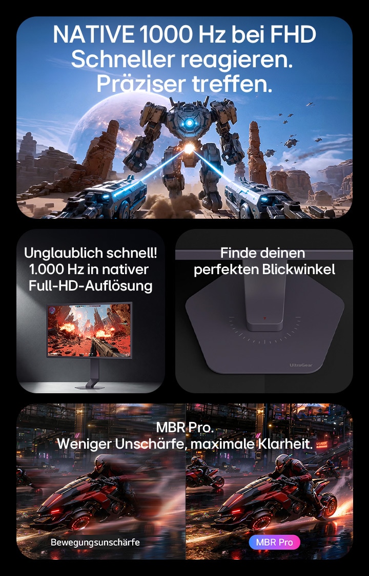 Der speziell für den E-Sport entwickelte UltraGear 25-Zoll-Gaming-Monitor (25G590B) mit einer nativen Bildwiederholfrequenz von 1.000 Hz bei FHD und MBR Pro